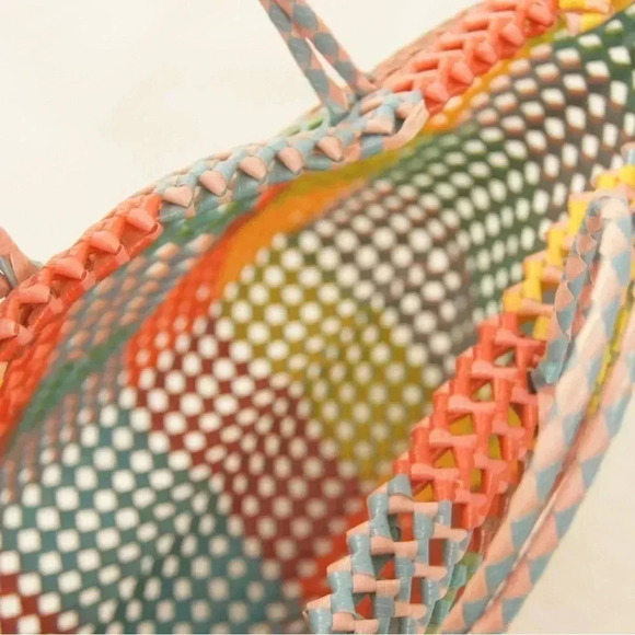 Vintage Multicolour Woven Plaid Check Weaved Retro Purse Tote Bag - Picture 4 of 6